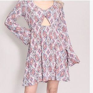Abstract Cutout Bell Sleeve Dress